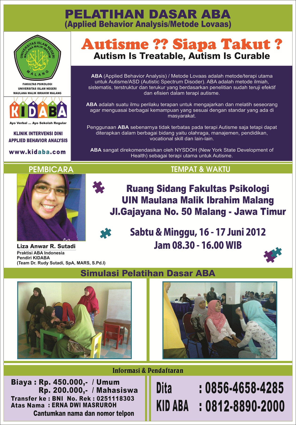 Pelatihan Dasar ABA ( Applied Behavior Analysis) Untuk Autisme
